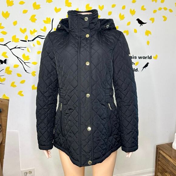 Laundry by Shelli Segal Women’s Quilted Winter Jacket With Hood Size Large Black - Picture 3 of 14